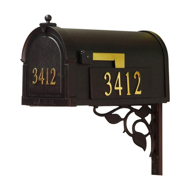 Special Lite Products Berkshire Curbside Mailbox with Front and Side Address Numbers and Floral Mailbox Mounting Bracket