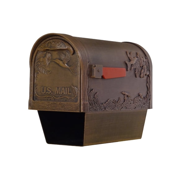 Special Lite Products Copper embossed rust-free aluminum Hummingbird curbside mailbox and newspaper tube with stainless steel hardware, magnetic door latch and premium red die-cast flag