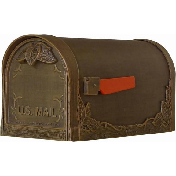 Special Lite Products Floral Copper Aluminum Curbside Mailbox, Embossed Leaf Design, Magnetic Latch, Red Flag