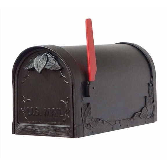 Special Lite Products Highland Bronze rust-free aluminum Floral curbside mailbox featuring deeply embossed leaf design with stainless steel hardware, magnetic door latch and premium red die-cast flag