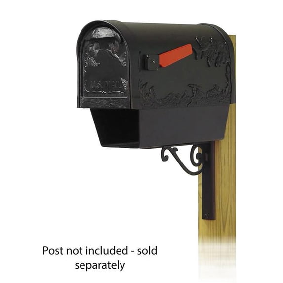 Special Lite Products TC-BWN-FS-2005-BLK Hummingbird Curbside Mailbox with s Paper Tube & Baldwin Front Single Mailbox Mounting Bracket - Black