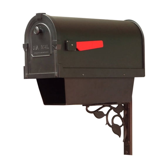 Special Lite Products TC-FLO-FS-2014-BLK Savannah Curbside Mailbox with Newspaper Tube & Floral Front Single Mailbox Mounting Bracket - Black