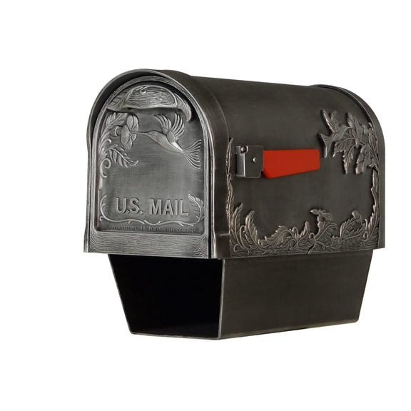 Special Lite Products Swedish Silver embossed rust-free aluminum Hummingbird curbside mailbox and newspaper tube with stainless steel hardware, magnetic door latch and premium red die-cast flag