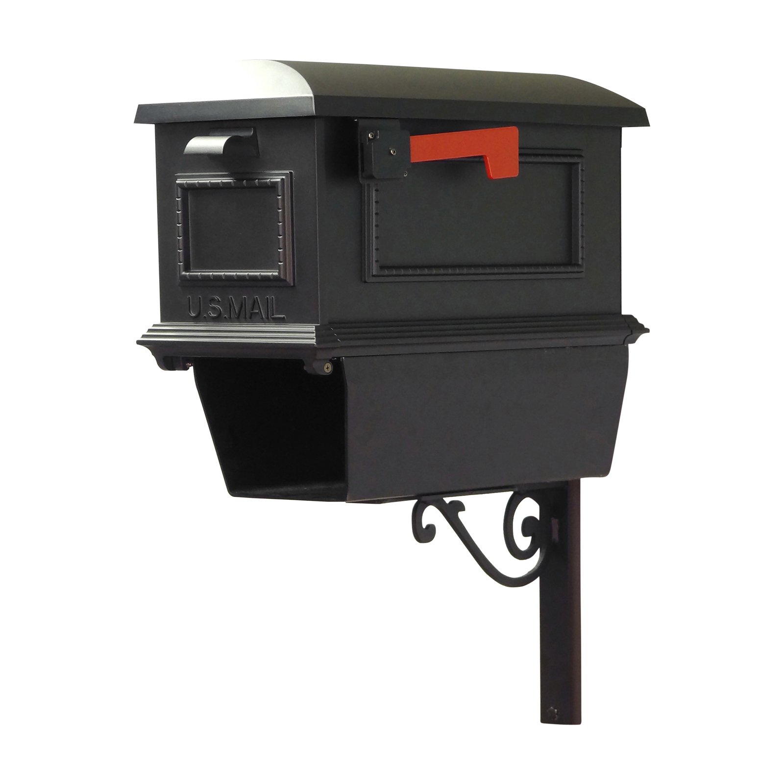 Special Lite Products Traditional Curbside Mailbox with Newspaper Tube and Baldwin Mailbox