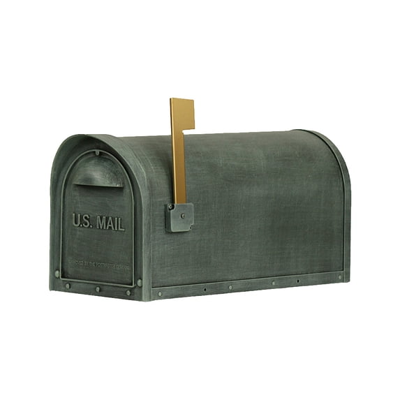 Special Lite Products Classic Verde Green Cast Aluminum Curbside Mailbox, Stainless Steel Hardware, Magnetic Latch, Gold Flag