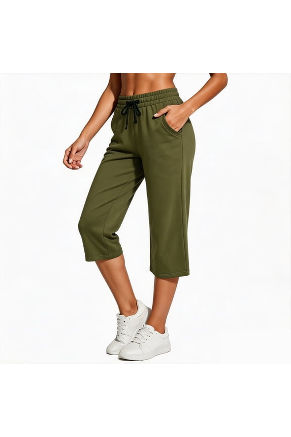 Women's Capri Pants Wide Leg Cotton Yoga Sweatpants with Pockets Casual Lounge Jogger Pants