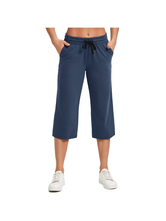 Women's Capri Pants Wide Leg Cotton Yoga Sweatpants with Pockets Casual Lounge Jogger Pants