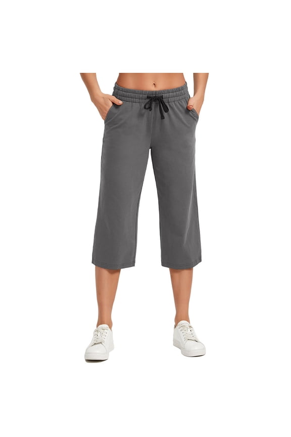 Women Capri Pants Cotton Yoga Wide Leg Pajama Pants Capris Sweatpants Sports