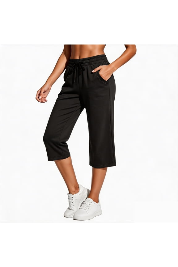 Women's Capri Pants Wide Leg Cotton Yoga Sweatpants with Pockets Casual Lounge Jogger Pants