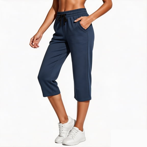 SPECIAL MAGIC Women's Capri Pants Wide Leg Cotton Yoga Sweatpants with Pockets Casual Lounge Jogger Pants