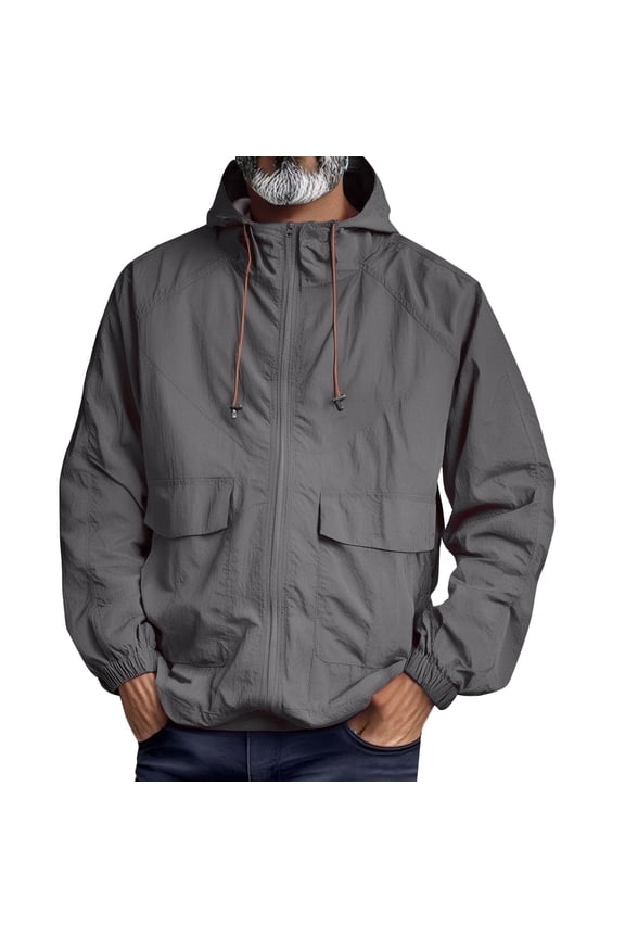 Special Military Rain Jackets for Men with Pockets Windproof Waterproof Running Jacket Long Sleeve Lightweight Mountain Sports Outdoor Hooded Raincoat Zip Up Outdoor Hoodies for Hiking,Gray 3XL