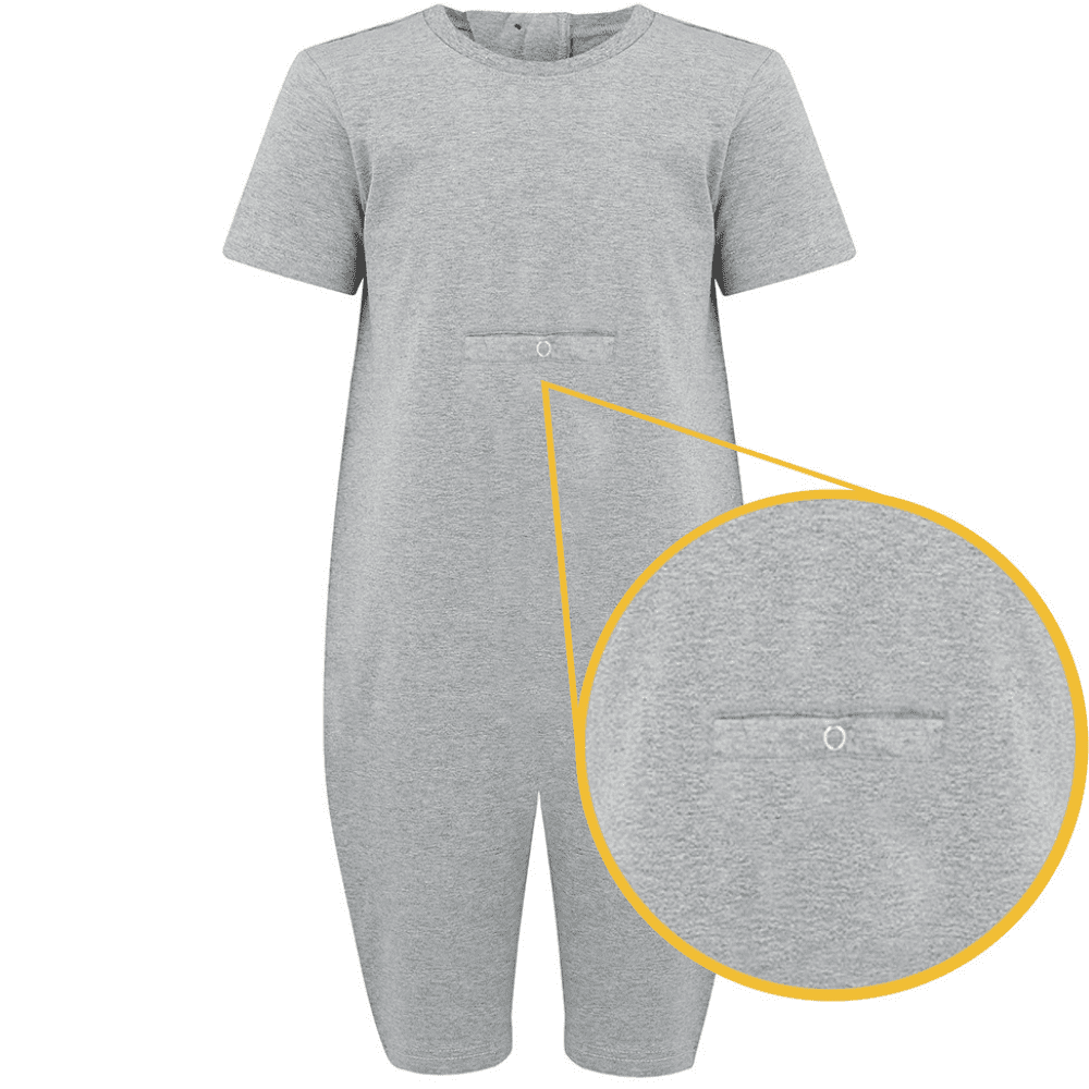 Special Needs Adaptive Clothing Jumpsuit For Adults, Short Sleeve Short Leg Bodysuit With Tube