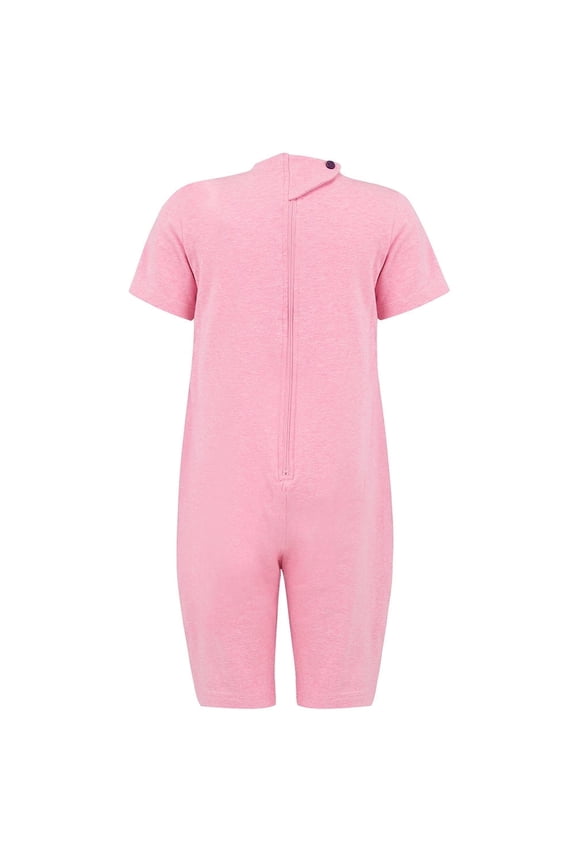 Special Needs Clothing Adaptive Bodysuit For Adults, Zip back Short Sleeve Short Leg Jumpsuit, By Kaycey, Pink, Medium