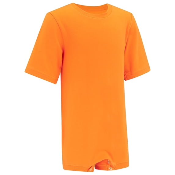 Special Needs Clothing Adults Popper Vest Short Sleeve Bodysuit with Crouch Snap Button, Adaptive Clothing for Adults with Special Needs, Supersoft Cotton Elastane Fabric, by Kaycey Orange