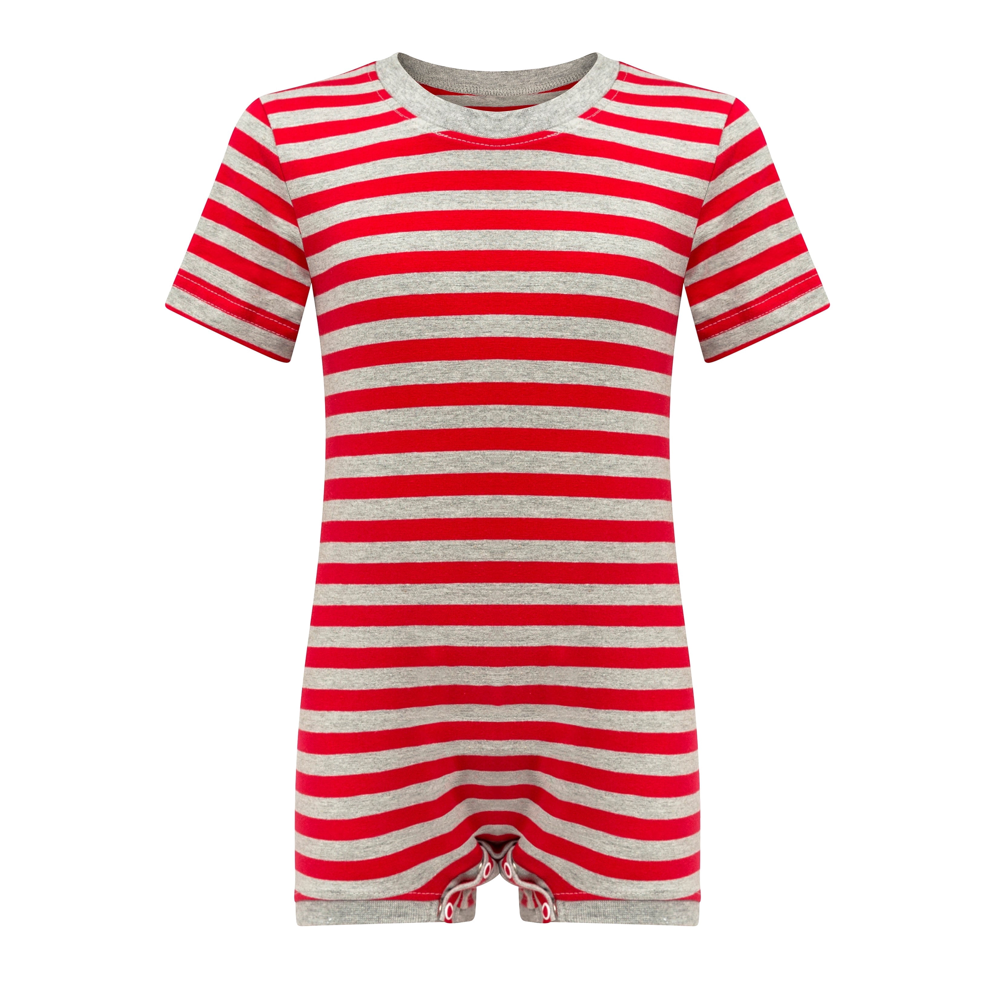 Special Needs Clothing For Older Children, 11-12 Yrs Old, Short Sleeve Bodysuit For Boys And Girls By Kaycey, Grey-Red