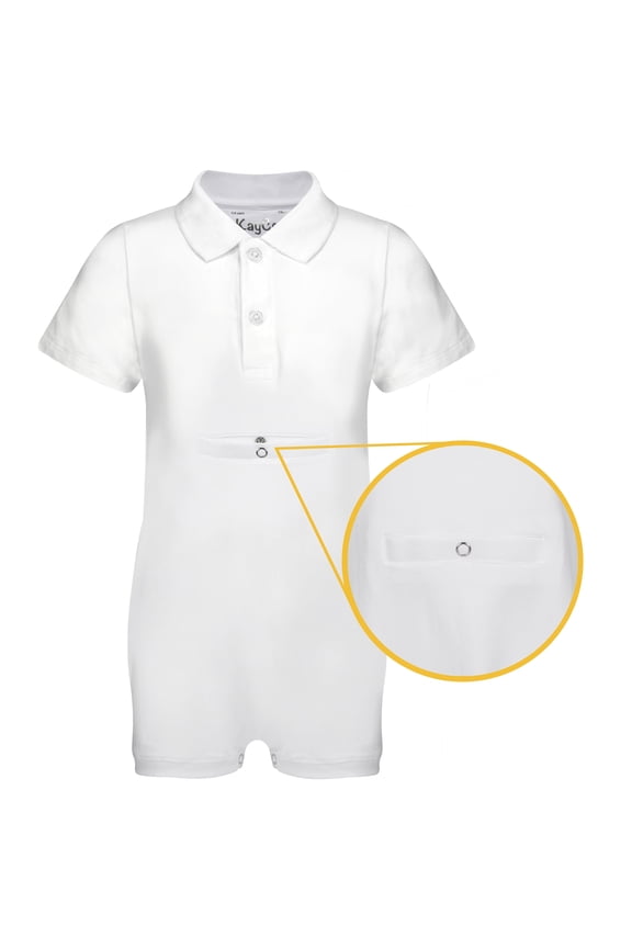 Special Needs Clothing Kids Polo Shirt Popper Vest Bodysuit with Crouch Snap Button, Adaptive Clothing for Children with Special Needs, Supersoft Cotton Elastane Fabric, by Kaycey White