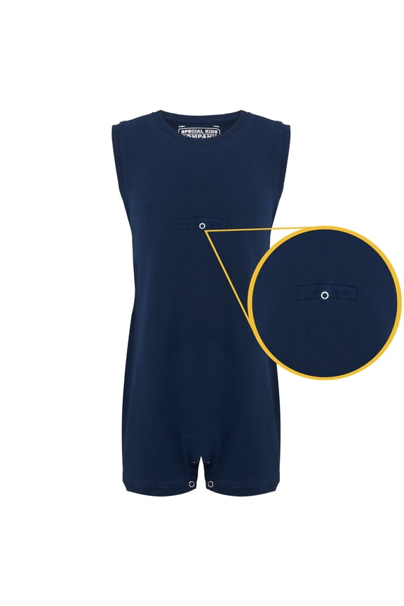 Special Needs Clothing for Older Children, 5-6 Yrs Old, Sleeveless Tube Access Bodysuit for Boys and Girls by Kaycey, Navy
