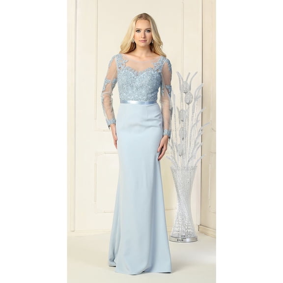 Women's May Queen MQ1847 Long Sleeve Special Occasion Dress Dusty Blue 8