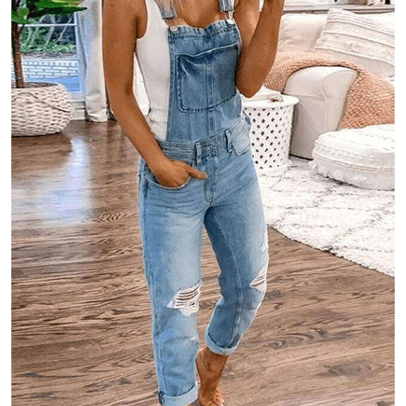 Special Offer! Beshee Jumpsuits for Women Casual Women's Denim Rompers Denim Overalls Ripped Washed Bib Jumpsuits Jeans Women's Jeans Overalls for Women Light Blue S