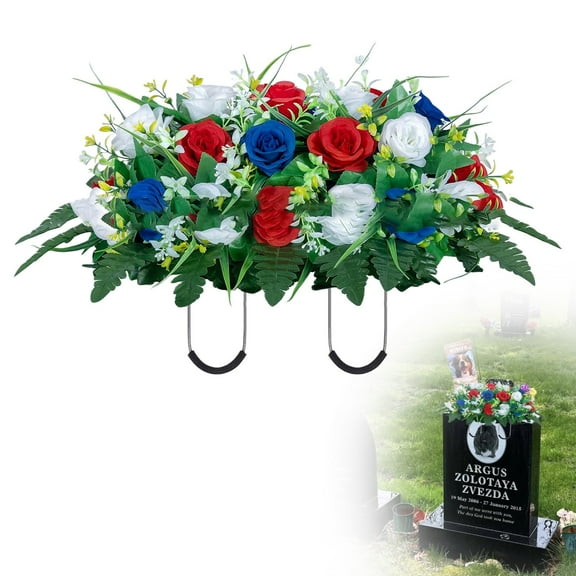 Special Offer Lssam Headstone Flower Saddle - Cemetery Flowers for Grave, Memorial Flowers, Grave Decorations with Non-Bleed Colors & Rose Combination - Outdoor Gravesite Decorations for Fall