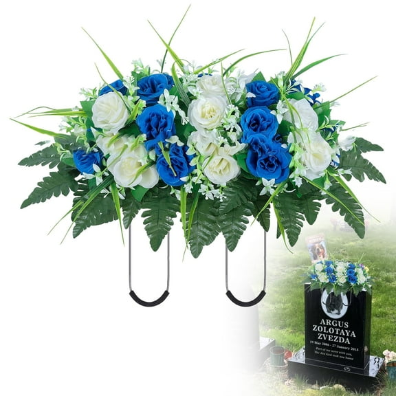 Special Offer Lssam Headstone Flower Saddle - Cemetery Flowers for Grave, Memorial Flowers, Grave Decorations with Non-Bleed Colors & Rose Combination - Outdoor Gravesite Decorations for Fall