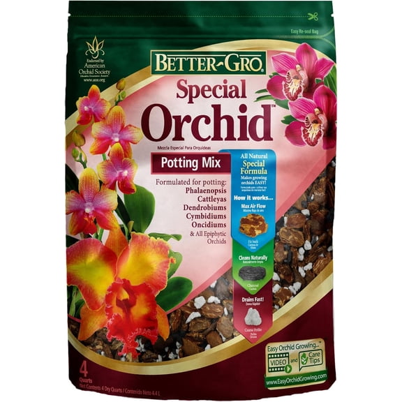 Special Orchid Mix - Premium Grade Orchid Bark Potting Mix for Potting, Repotting, Enhanced Drainage, Air Flow & Root Ventilation, Ideal for Phalaenopsis, Cattleyas, Dendrobiums - 4 Quarts