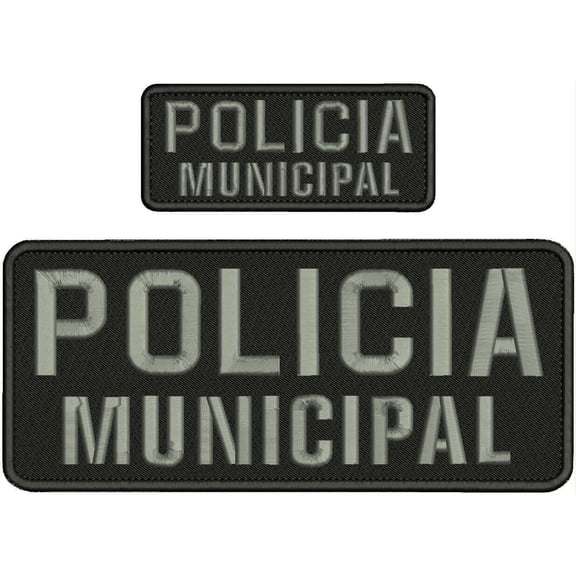 Special Patches Hook On Back Patches for Uniform for "Policia" Municipal Embroidery Patch 4X10'' And 2X5 Hook On Back Blk/Gray Mod-XC9-DF1245