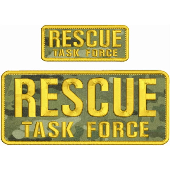 Special Patches Hook On Back Patches for Uniform for Rescue Task Force Embroidery Patch 4X10 And 2X5 Hook On Back Gold/ Multicam Mod-XC9-DF2961