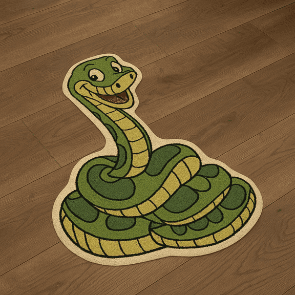 Special Rugs Hand-Tufted Green Snake Design Rug, Rug for Home Decor, Snake Area Rug for Nursery or Playroom