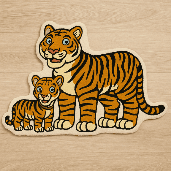 Special Rugs Hand-Tufted Tiger and Cub Rug – Animal Shaped Wool Rug for Kids' Room, Nursery & Playroom Decor