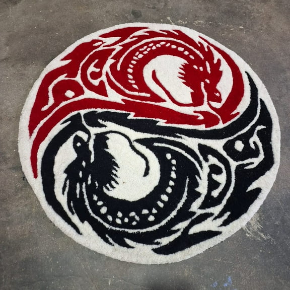 Special Rugs Harmonious Yin Yang Dragon Rug – Spiritual Hand Tufted Mat for Unique Home & Meditation Spaces