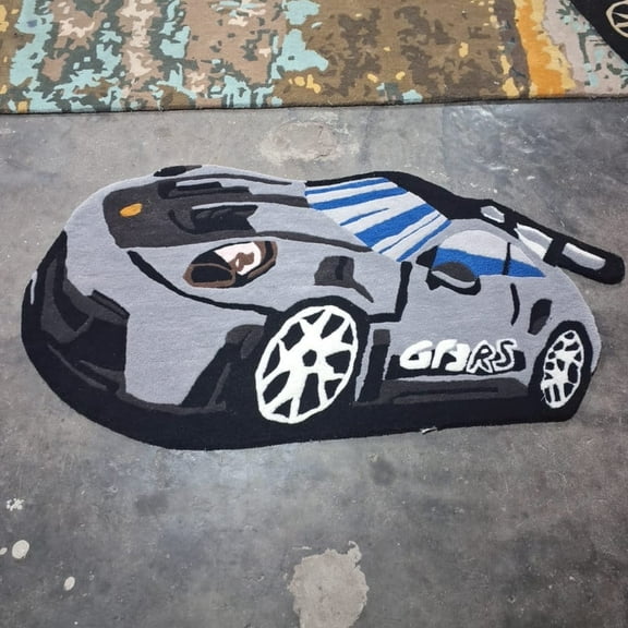 Special Rugs Red and Gray Hand-Tufted Sports Car Area Rug – Kids Room Carpet, Fun Auto Theme Floor Decor