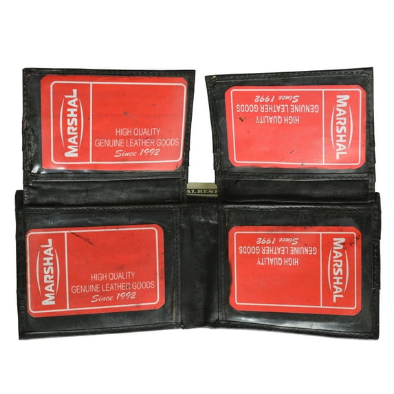 Special Series Genuine Leather Mens Double Flap Up 4 ID Windows Bifold Wallet 5532 CF (C) Black