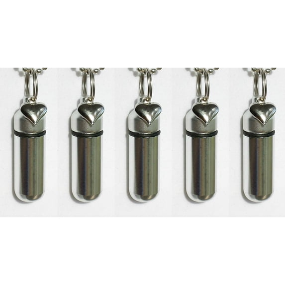 Special Set of FIVE - Silver Heart Personal Anointing Oil or Holy Water Holders with Velvet Pouches and Pipette