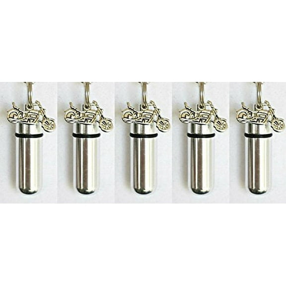 Special Set of FIVE - Silver MOTORCYCLE Personal CREMATION URN Keepsakes with Velvet Pouches and Fill Kit