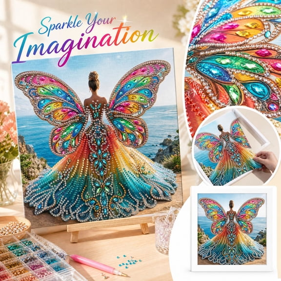 Special Shape Diamond Art Kit for Beginners, Colorful Fairy Girl Crystal Rhinestone DIY Craft Wall Decor.