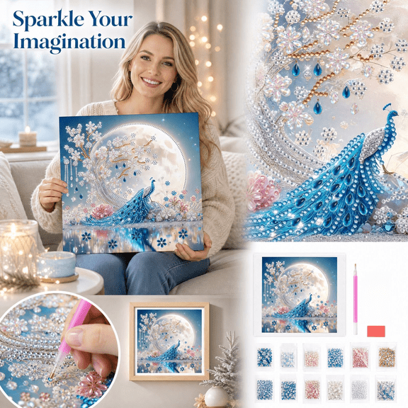 Special Shape Diamond Art Kits for Adults Beginners, 5D Diamond Painting Kits for Peacock,DIY Gem Art Crystal Rhinestones Painting Kit for Adults Home Wall Decor 12 X 12inch