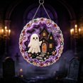 thumbnail image 1 of Special Shaped Diamond Art Hanging Kit for Adults, Halloween Ghost Wreath DIY Rhinestone Painting Craft Set, Pearl Gem Diamond Painting Pendant for Indoor Home Door & Wall Decoration, 1 of 6
