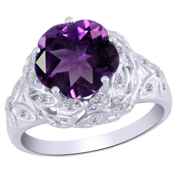 AFFY Special Shaped Simulated Amethyst & Simulated White Topaz Engagement Ring In 14k White Gold Over Sterling Silver (3 Cttw)