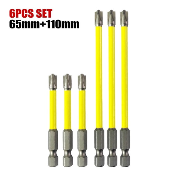 Special Slotted Cross Screwdriver Set for Electricians, FPH2 5.5mm Alloy Steel HRC63 Magnetic Bits, 65mm and 110mm Length for Socket Switch and Circuit Breaker, Yellow and Silver, 6 Pieces
