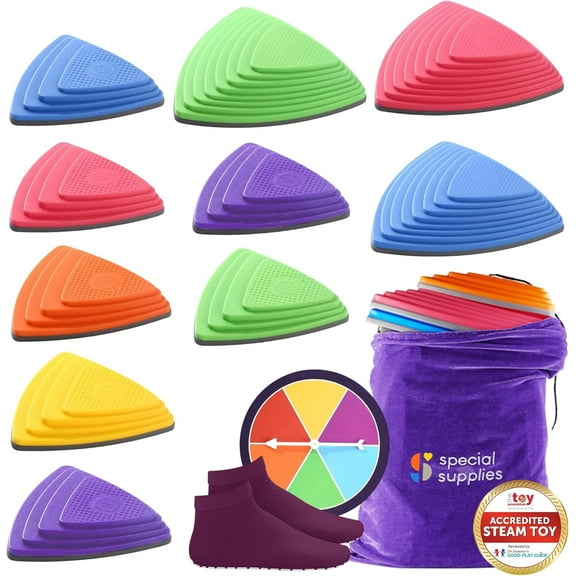 Special Supplies 10 Stepping Stones for Kids Indoor and Outdoor Balance Blocks Promote Coordination, Balance and Strength- Child Safe Rubber, Non-Slip Edging