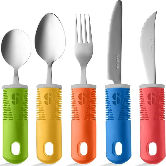 Special Supplies 5-Piece Adaptive Utensil Set Stainless Steel Flatware, Multicolor
