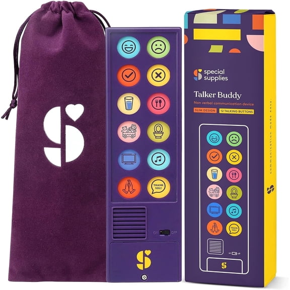 Special Supplies AAC Device for Kids and Adults 12 Talking Buttons for Speech Therapy Talker Buddy for Non Verbal Communication Tool with Storage Bag