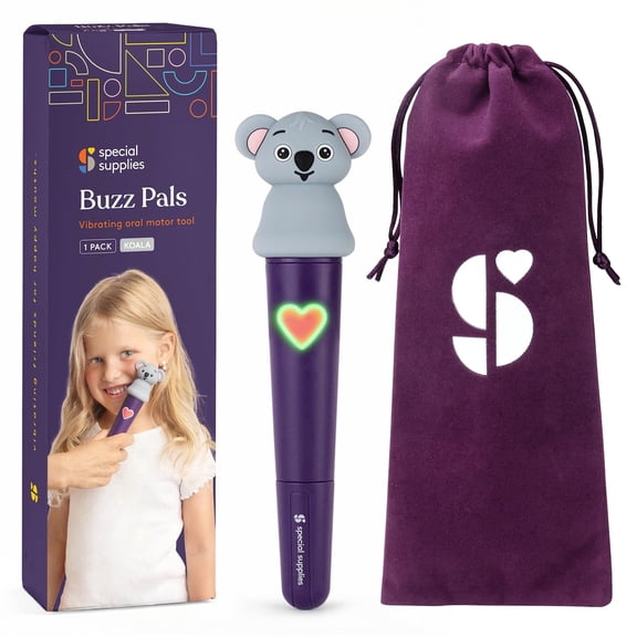 Special Supplies Buzz Pal Oral Motor Gum Stimulation kit with Soft Head, Calm Sensory Needs, Support Speech, and Stimulate Self Feeding, Gentle Vibrations - Koala