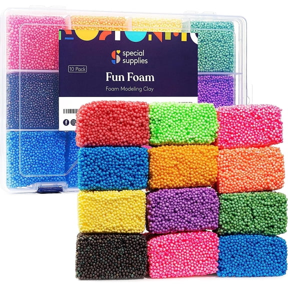 Special Supplies Fun Foam Modeling Foam Beads Play Kit, 12 Blocks Childrens Educational Clay for Arts Crafts Kindergarten, Preschool Kids Toys Develop Creativity, Motor Skills, Reusable Container