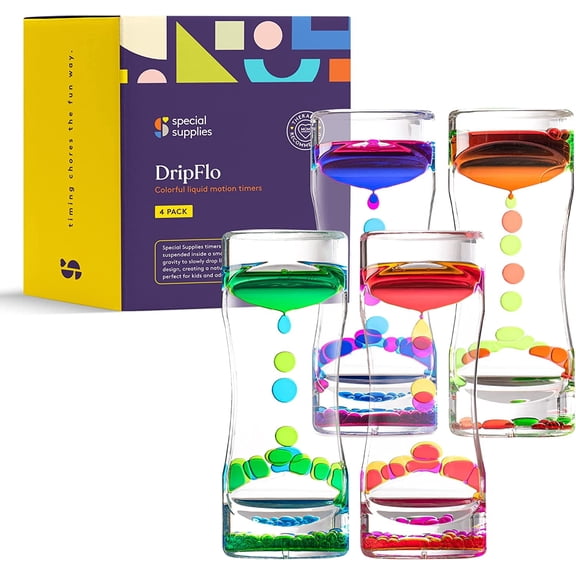 Special Supplies Liquid Motion Bubbler 4 Pack Colorful Sensory Hourglass Timer with Droplet Movement Schools, Therapy and Home Decor