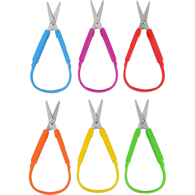 Special Supplies Mini Loop Scissors for Children and Teens and 5.5 Inches  (6-Pack) Colorful Looped, Adaptive Design, Right and Lefty Support, Small