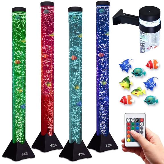 Special Supplies Sensory Bubble Tube Lamp with 16 LED Colors, Remote & 8 Fish - 4 Ft Floor Standing Aquarium Nightlight for Kids Room & Calming Decor
