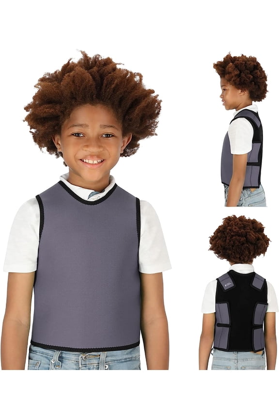Compression Vest for Kids – Deep Pressure Comfort, Breathable Sensory Wrap for School and Travel – Adjustable Side Straps (Grey,Small)