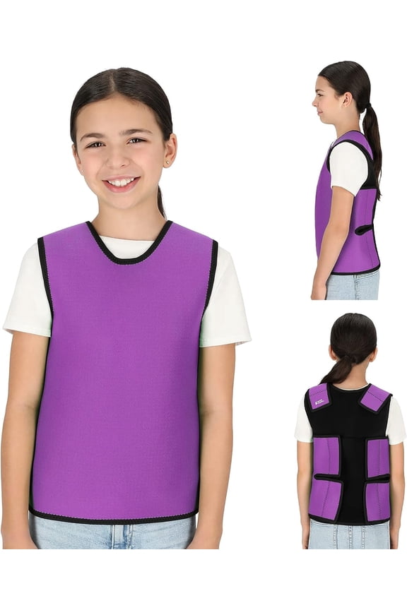 Compression Vest for Kids – Deep Pressure Comfort, Breathable Sensory Wrap for School and Travel – Adjustable Side Straps (Purple, Medium)
